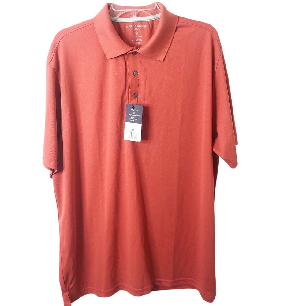 Cross & Windsor NWT Men's Short Sleeve Polo Golf Shirt Mineral Red Size XL